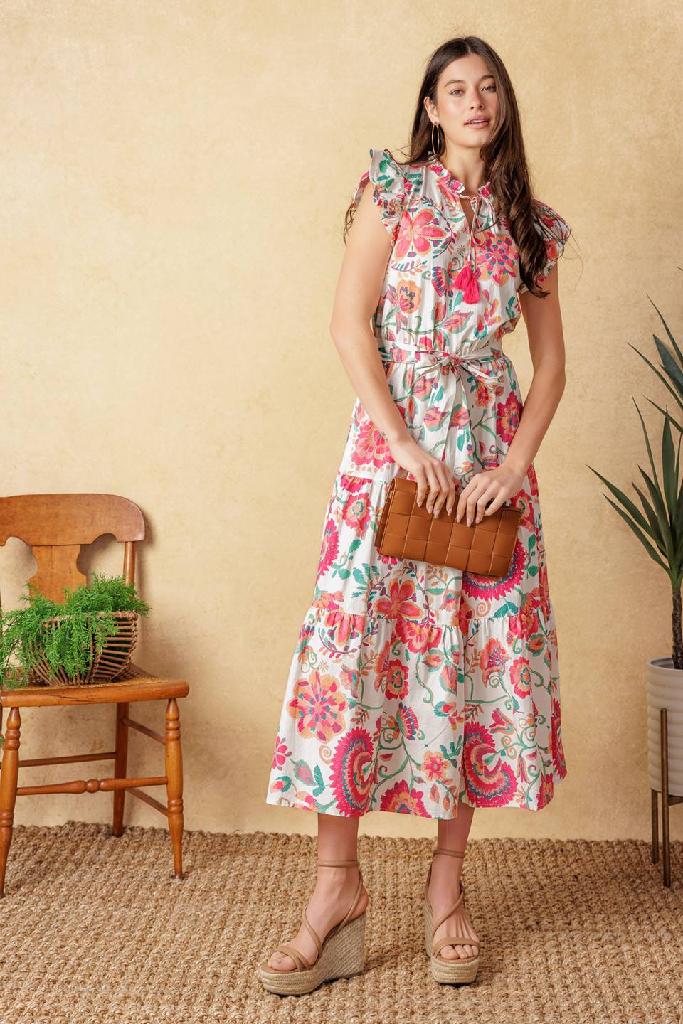BRIGHT MOMENTS WOVEN MIDI DRESS Flying Tomato